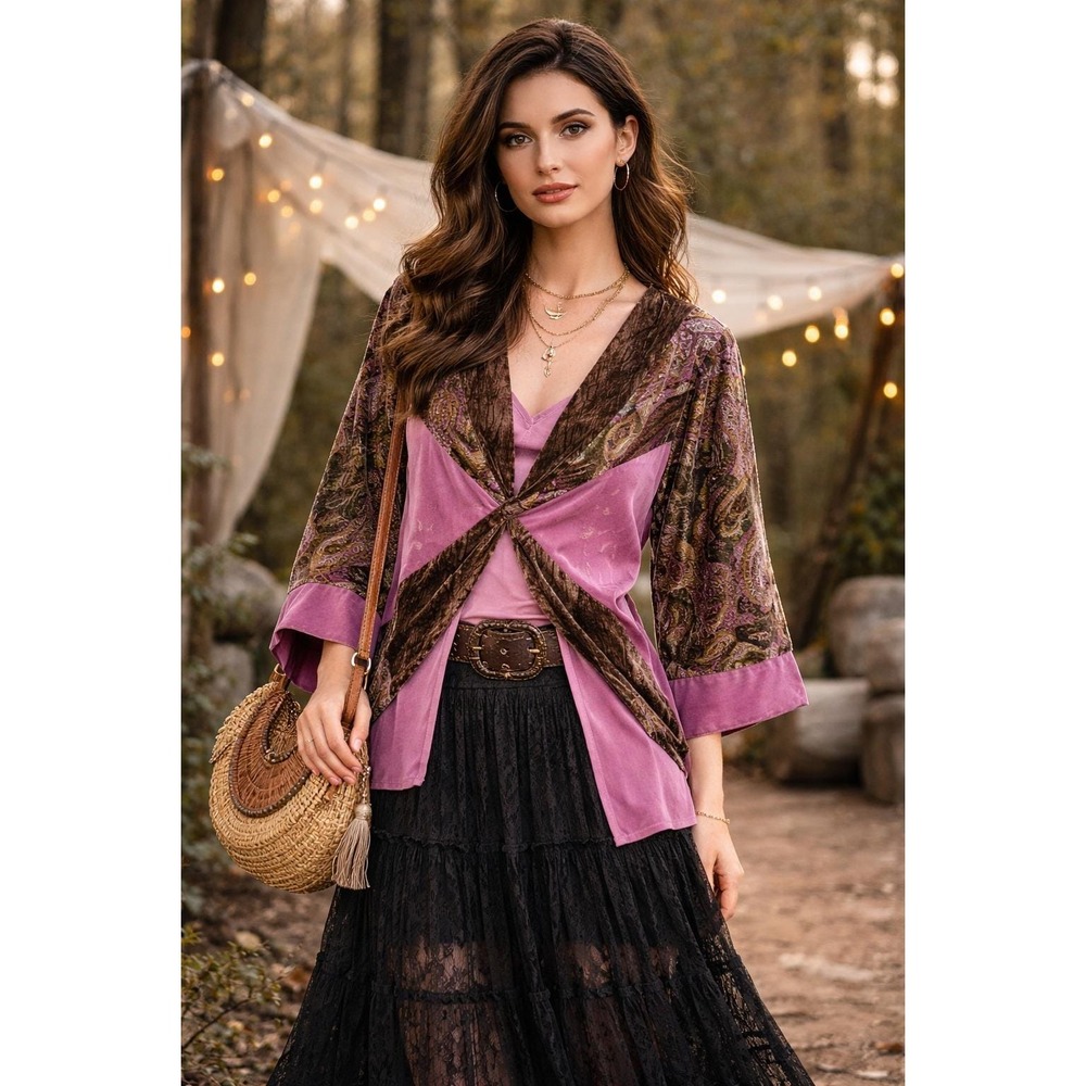 Soft Focus Mauve Velvet Paisley Burnout Peplum Jacket Womens Medium Made in USA